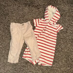 Janie and Jack Striped Hooded One Piece and linen Pants